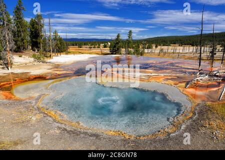 The firehole spring geyser in Yellowstone National Park. Stock Photo