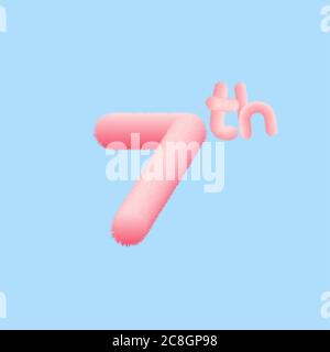 Number 7th Realistic 3D Fur Effect. Vector illustration for your Seventh Realistic 3D Fur Effect number collection design Birthday, Anniversary, Chris Stock Vector