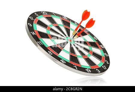 dart board wth two darts isolated on white Stock Photo