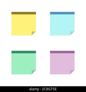 Square sticky notes with shadow curved edge flat style isolated on white background Stock Vector