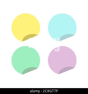 Circle sticky notes with curved edge flat style isolated on white background Stock Vector