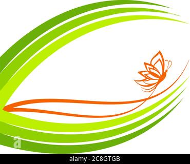 vector illustration of a green waves with butterfly Stock Vector
