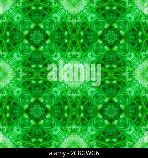 Computer graphics, illustration - a square pattern, kaleidoscope in different shades of green. Emerald. Magic, surreal, patchwork Stock Photo