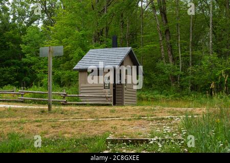 Restroom facility in the State Park.  Huron Manistee National Forest, Michigan, USA Stock Photo