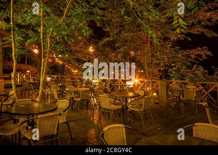 Night view of some table and chairs in Mingchi National Forest Recreation Area at Taiwan Stock Photo