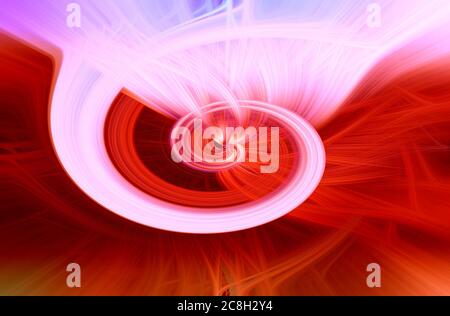 Beautiful abstract intertwined 3d fibers forming a vortex shaped ornament. Pink, orange, and blue colors. Illustration. Stock Photo