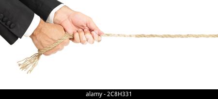 businessman pulling a rope isolated on white Stock Photo