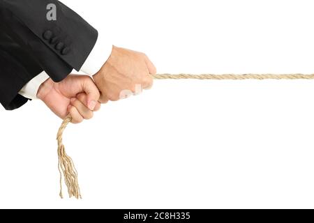 businessman pulling a rope isolated on white Stock Photo
