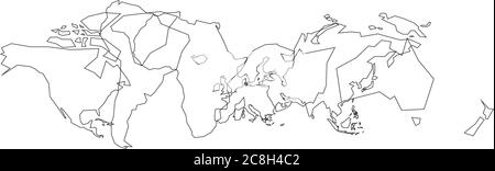 Thin black outlines of World continents. Simple flat vector illustration. Stock Vector