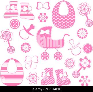 vector illustration of a girl newborn collection Stock Vector