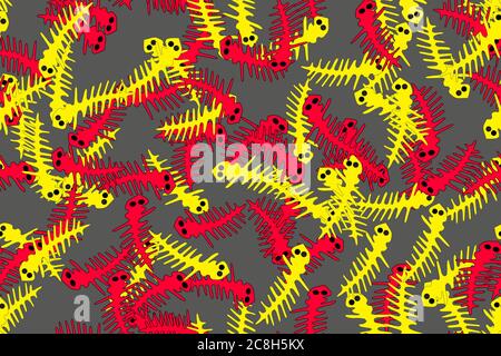 Red and Yellow Countur Lizards Seamless Pattern Stock Vector