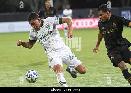 Orlando Florida USA . 23rd July 2020. Portland Timbers midfielder Loria, Marvin #44 fight to keep the ball during the MLS is Back Tournament at ESPN Wild World of Sport in Orlando Florida USA.  Photo Credit:  Marty Jean-Louis Stock Photo