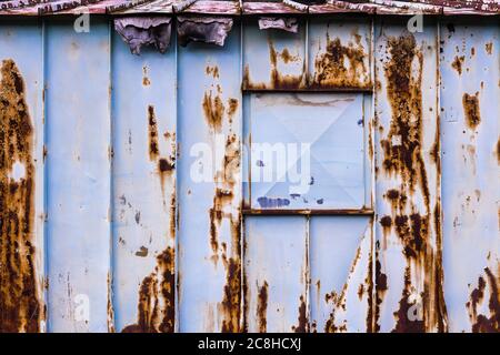 Old Rusty Blue Metal Shed Stock Photo