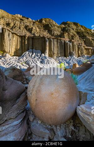 Cannonballs are concretions, naturally formed in Theodore Roosevelt National Park, North Unit, North Dakota, USA Stock Photo