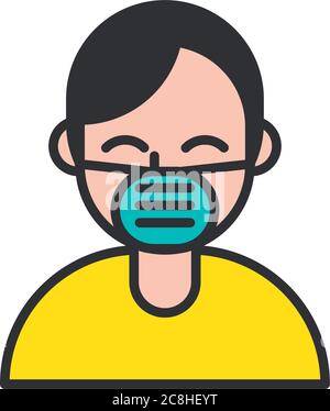 man using face mask line and fill style icon vector illustration design Stock Vector