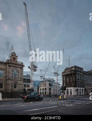 JULY 20, 2020. Edinburgh Scotland, UK. View of Princes Street Tower Cranes. Construction development. Stock Photo