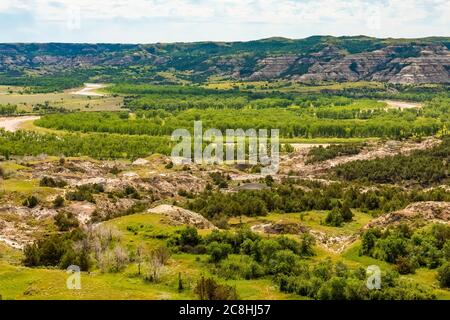 Landscape in the area above the Little Missouri River in Theodore Roosevelt National Park, North Unit, in North Dakota, USA Stock Photo