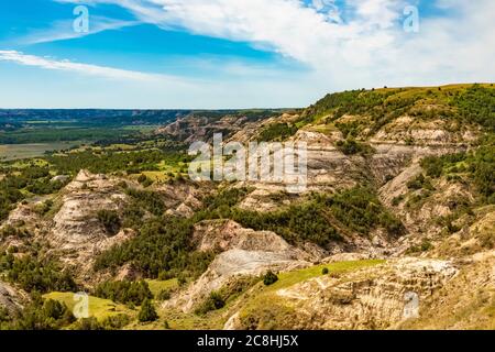 Landscape in the area above the Little Missouri River in Theodore Roosevelt National Park, North Unit, in North Dakota, USA Stock Photo