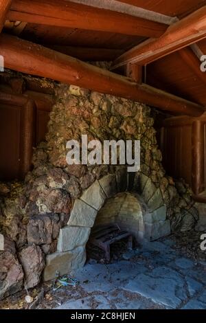 Juniper Picnic Shelter built by the CCC in Theodore Roosevelt National Park, North Unit, in North Dakota, USA Stock Photo