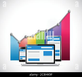 Business graph and electronics illustration design over a white background Stock Vector