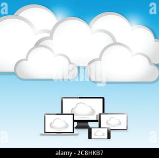 Clouds and electronics illustration design over a white background Stock Vector