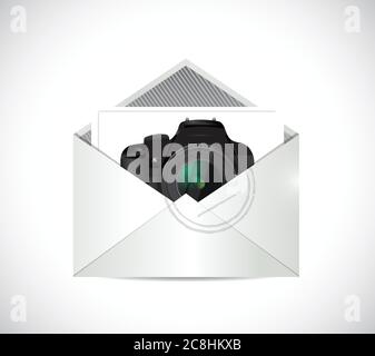 Camera inside an envelope illustration design over a white background Stock Vector