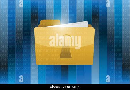 Lock folder and binary illustration design background Stock Vector