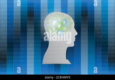 Working people over a binary illustration design graphic Stock Vector