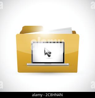 Folder and a laptop computer illustration design over a white background Stock Vector