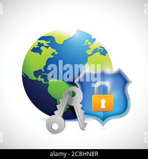 Globe and shield security illustration design over a white background Stock Vector