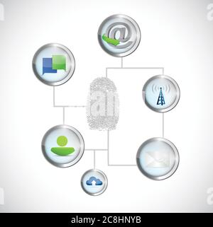 Fingerprint investigation link diagram illustration design over a white background Stock Vector