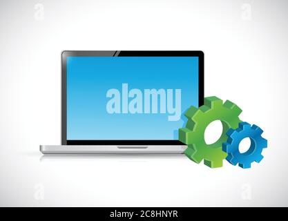 Laptop computer and gear icons. illustration design over a white background Stock Vector
