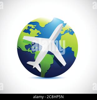 Air plane and international world globe. illustration design over white Stock Vector