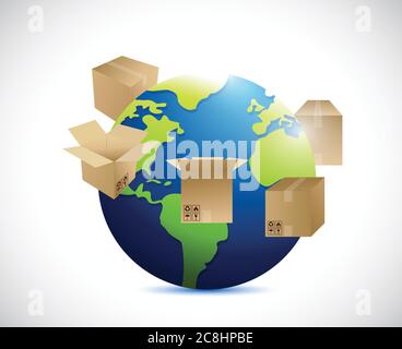 cardboard boxes service around delivery vector illustration Stock ...