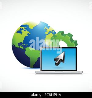 Globe and computer industrial connection. illustration design over a white background Stock Vector