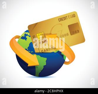 Global business. globe and credit card. illustration design over a white background Stock Vector