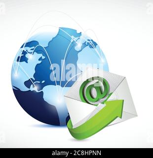 Email envelope globe network. illustration design over white Stock Vector