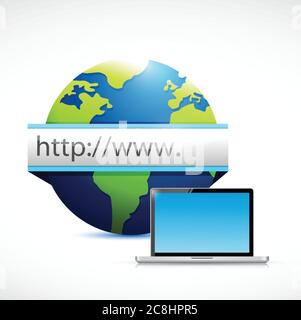 Web globe search bar and computer laptop. illustration design over a white background Stock Vector