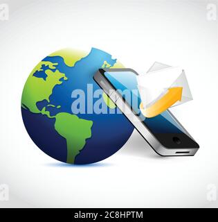 Globe, phone email communication. illustration design over a white background Stock Vector