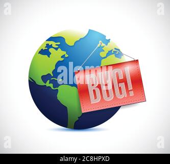 Globe and bug sign. illustration design over a white background Stock Vector