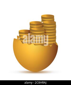 Broken egg and coins illustration design over a white background Stock Vector