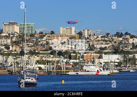 Skyline from Shelter Island, San Diego, California, USA Stock Photo