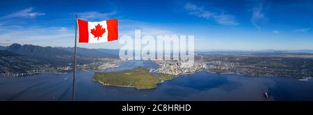 Downtown Vancouver, British Columbia, Canada. Canadian National Flag Overlay. Stock Photo