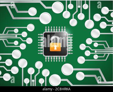 Chip lock security illustration design over a network connection background Stock Vector