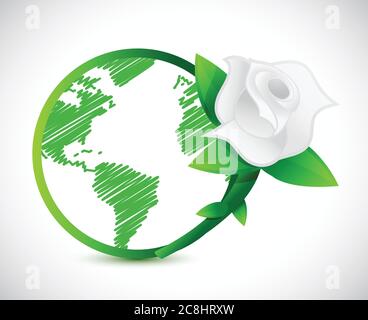 Green globe and a rose. illustration design over a white background Stock Vector