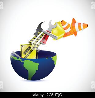 Globe under construction illustration design over a white background Stock Vector