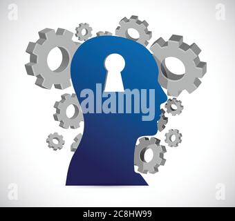 Keyhole head and gears, illustration design over a white background Stock Vector