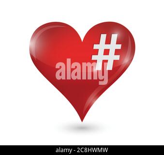 Heart and hashtag illustration design over a white background Stock Vector