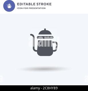 Kettle icon vector, filled flat sign, solid pictogram isolated on white, logo illustration. Kettle icon for presentation. Stock Vector