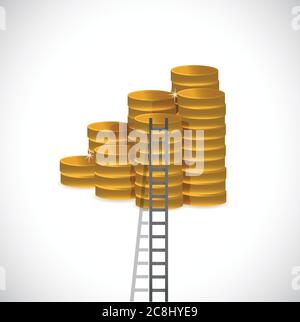 Ladder to profits. coin business graph. illustration design over a white background Stock Vector